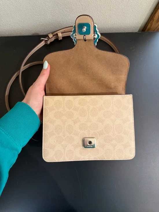 Coach Courtney Top Handle Signature Canvas Bag Satchel with Crystal Buckle - Picture 9 of 16